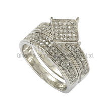 18K 14K 10K 925 Silver Micropave Tri Set Wedding Ring Fashion Jewelry